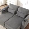 Convertible Chaise Lounge Sofa Chair Corduroy Sleeper With USB Ports, Cup Holders, Storage - Gray - Image 7