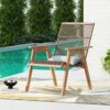 Acacia Wood Cape Woven Wicker Large Lounge Chair With Pillow For Patio, Deck, Yard, Lawn And Garden Seating Wicker (Set of 2) - Teak - Image 10
