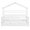 Twin Size House Bed With Trundle, Kids Bed With Shelf - White - Image 3