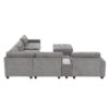 Sectional With Acrylic Table Top U Shaped Couch Set With 2 Consoles USB Charger, Storage Drawers And Pockets Movable Ottoman Tufted Sofa - Gray - Image 7
