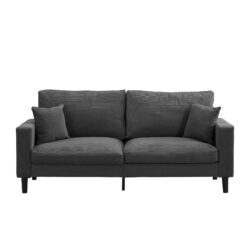 Modern Upholstered 74" High Resilience 3 Seater Sofa, Wooden Frame, Comfy - Dark Gray