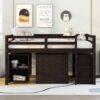 Full Loft Low Study Bed With Cabinet, Shelves And Rolling Portable Desk, Multiple Functions - Espresso - Image 13