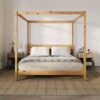 King Canopy Bed Frame Modern Minimalist Boho - Natural Pine - Image 5