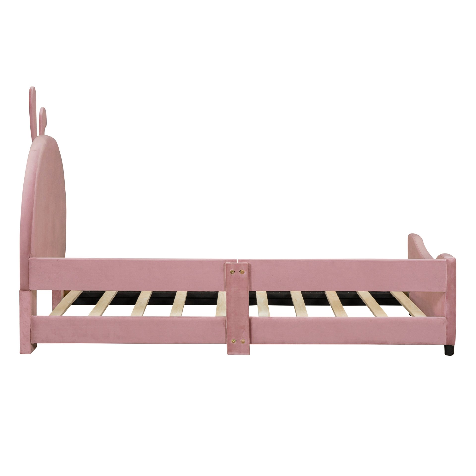 Twin Size Upholstered Daybed With Rabbit Ear Shaped Headboard - Pink - Image 5