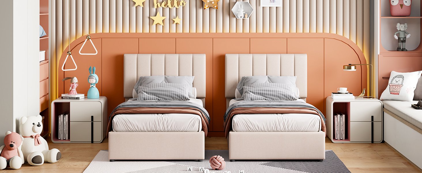 King Size Upholstered Platform Bed With A Hydraulic Storage System - Beige - Image 20