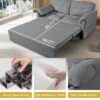 Modern Convertible Sleeper Sofa Bed With Pull Out Queen Design, Side Storage & Thick Cushions Chenille Loveseat For Living Room Or Bedroom 3 In 1 Function - Gray - Image 8