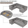U-Shaped Sectional Sofa Pull Out Sofa Bed With Two USB Ports, Two Power Sockets, Three Back Pillows And A Storage Chaise For Living Room - Light Gray - Image 3