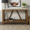 Farmhouse A Frame Faux Marble Entry Table With Lower Shelf - White / Walnut - Image 5