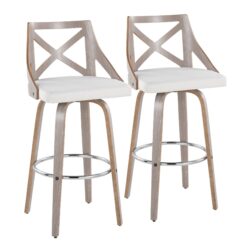 Charlotte - Farmhouse Fixed Height Barstool With Swivel With Round Footrest (Set of 2) - Light Gray / Cream