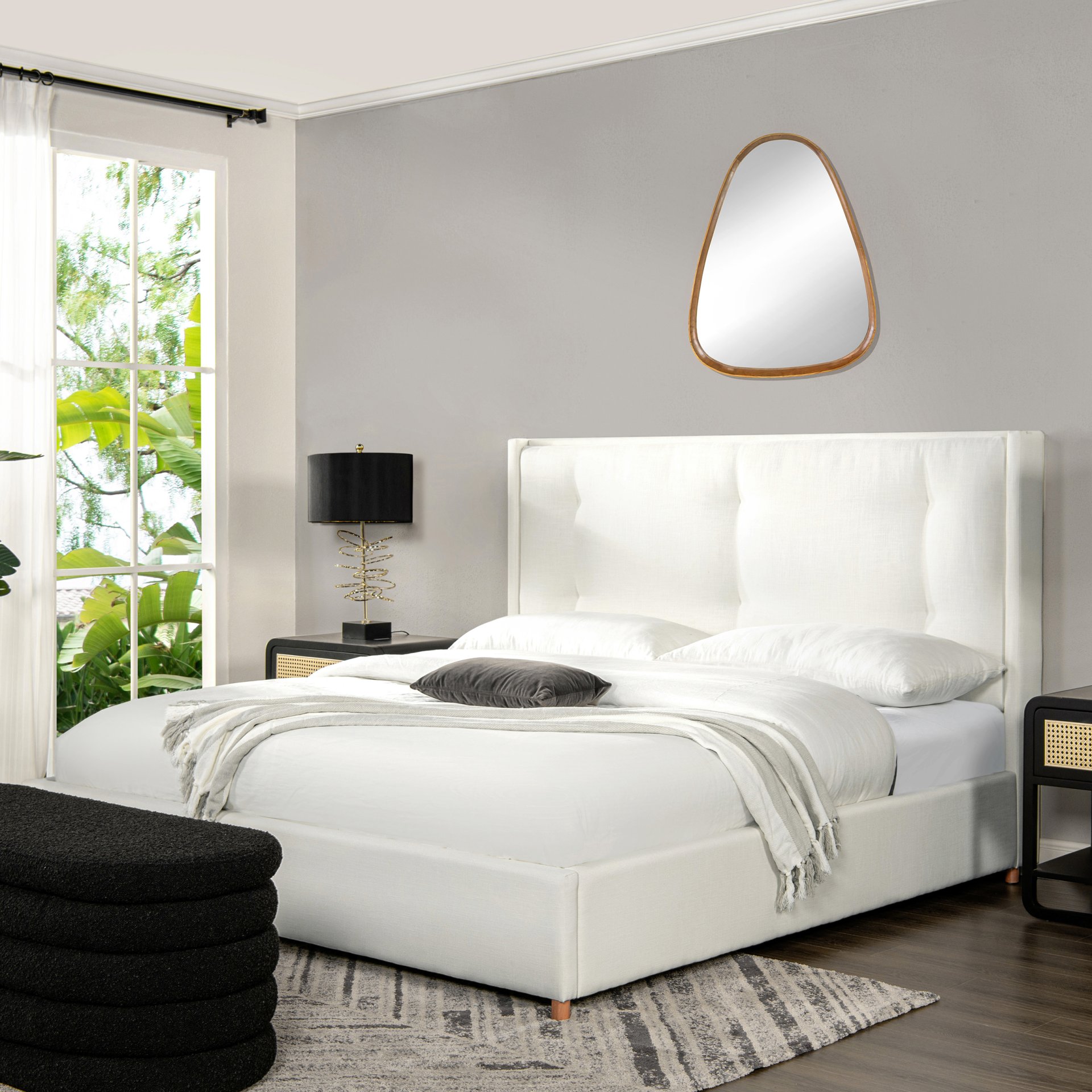 Miramar - King Cushion Back Headboard Platform Bed Frame - Antique White - Image 2