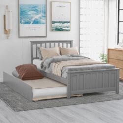 Twin Size Platform Bed & Trundle - Gray