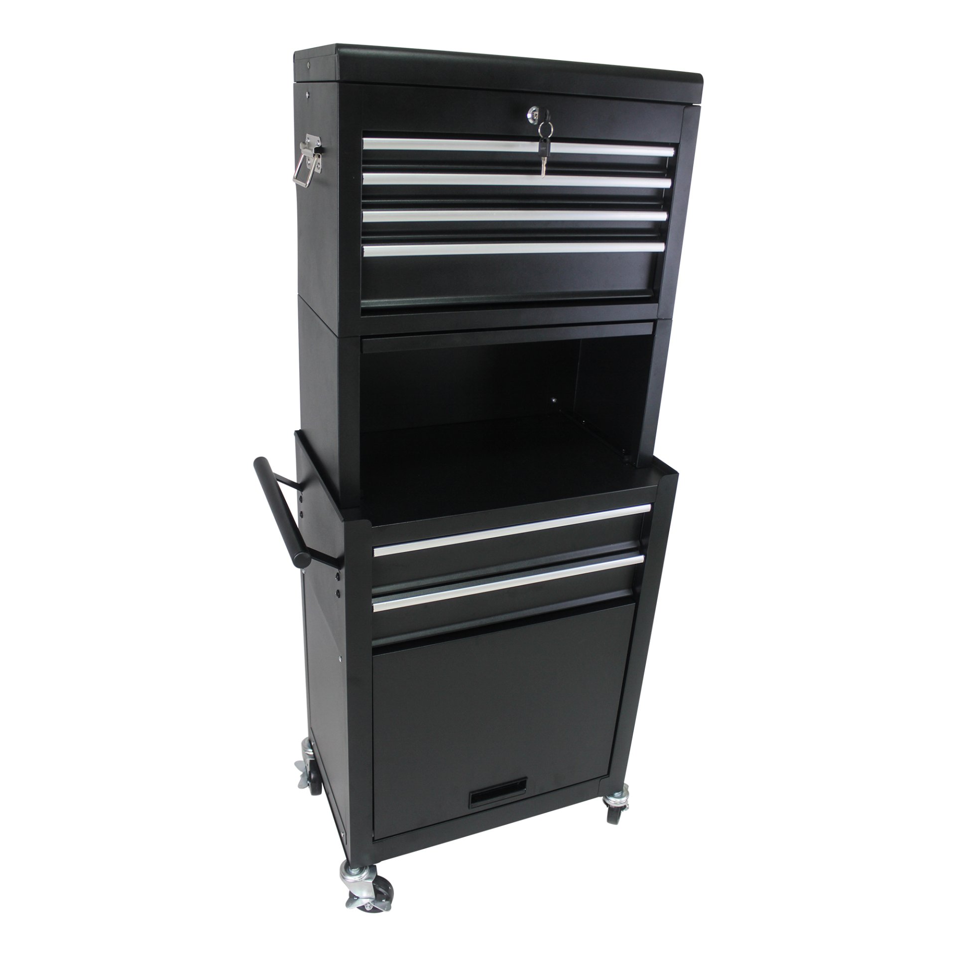 6 Drawer Lockable Tool Cabinet On Wheels Steel Rolling Tool Chest With Detachable Toolbox, 2 In 1 Garage Workshop Storage Organizer With 4 Universal Casters - Black - Image 7