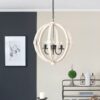 6 Light Wood Chandelier, Hanging Light Fixture With Adjustable Chain For Kitchen, Bulb Not Included - White - Image 4