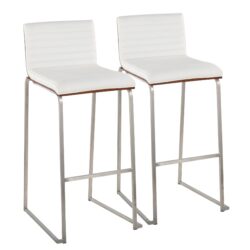 Mason Mara - Contemporary Fixed Height Barstool (Set of 2) - Walnut / White