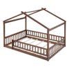 Full Size Bed House Bed Frame With Fence - Walnut - Image 13