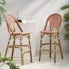 Outdoor Rattan French Barstool Set With Rust / Wicker And, Seat Height - Rust Red / White - Image 4