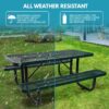 6 Ft. Rectangular Outdoor Steel Picnic Table With Umbrella Pole - Green - Image 5
