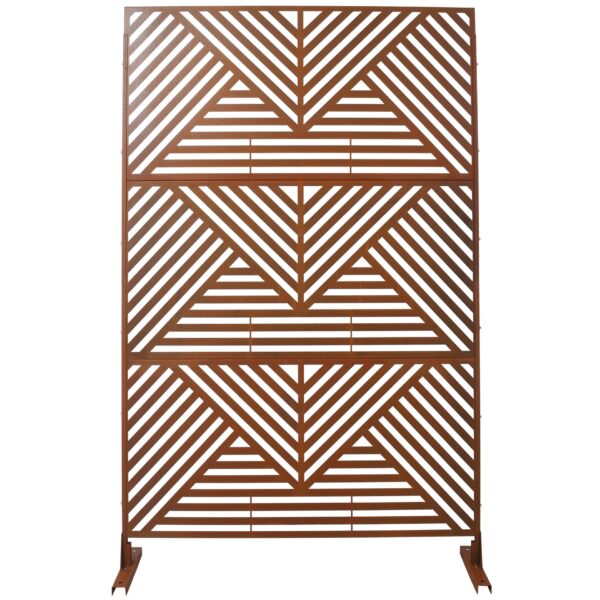 Rusty Outdoor & Indoor Freestanding Metal Privacy Screen, Decorative Privacy Fence Panels For Deck, Balcony, Patio - Rust Red