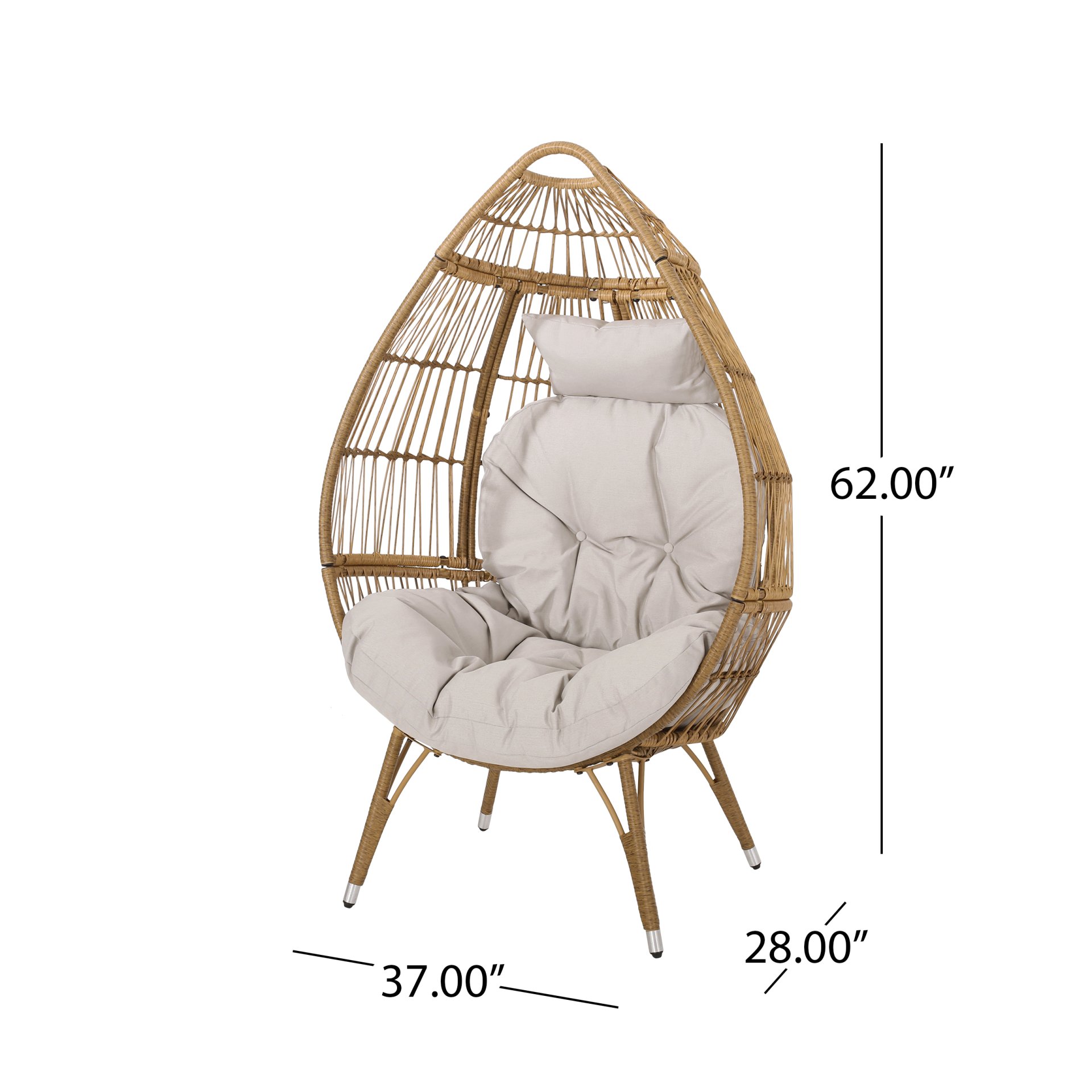 Basket Chair With Teardrop Shape And Water Resistant Cushion - Natural - Image 3
