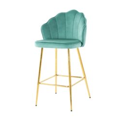 Shell Shape Velvet Bar Chair With Gold Plated Metal Legs (Set of 2) - Green