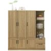 3 Door Storage Wardrobe For Dedroom With Shelves And 2 Drawers, Side Storage Shelves - Nature - Image 10