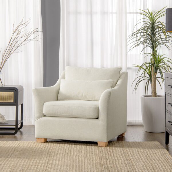 Ada - Flared Arm Contemporary Armchair With Lumbar Pillow - Flax White