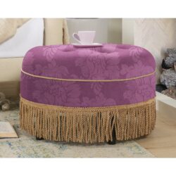 Yolanda - Round Upholstered Accent Ottoman - Purple Floral / Gold