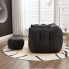 Soft Chenille Bean Bag Chair With High Resilient Foam For Living Room And Bedroom Comfortable Square Lazy Sofa With Footstool - Black - Image 4