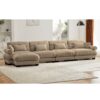 Modern Velvet L Shaped Sectional Cloud Sofa Convertible 4 Seater Couch & Waist Pillows - Camel - Image 9