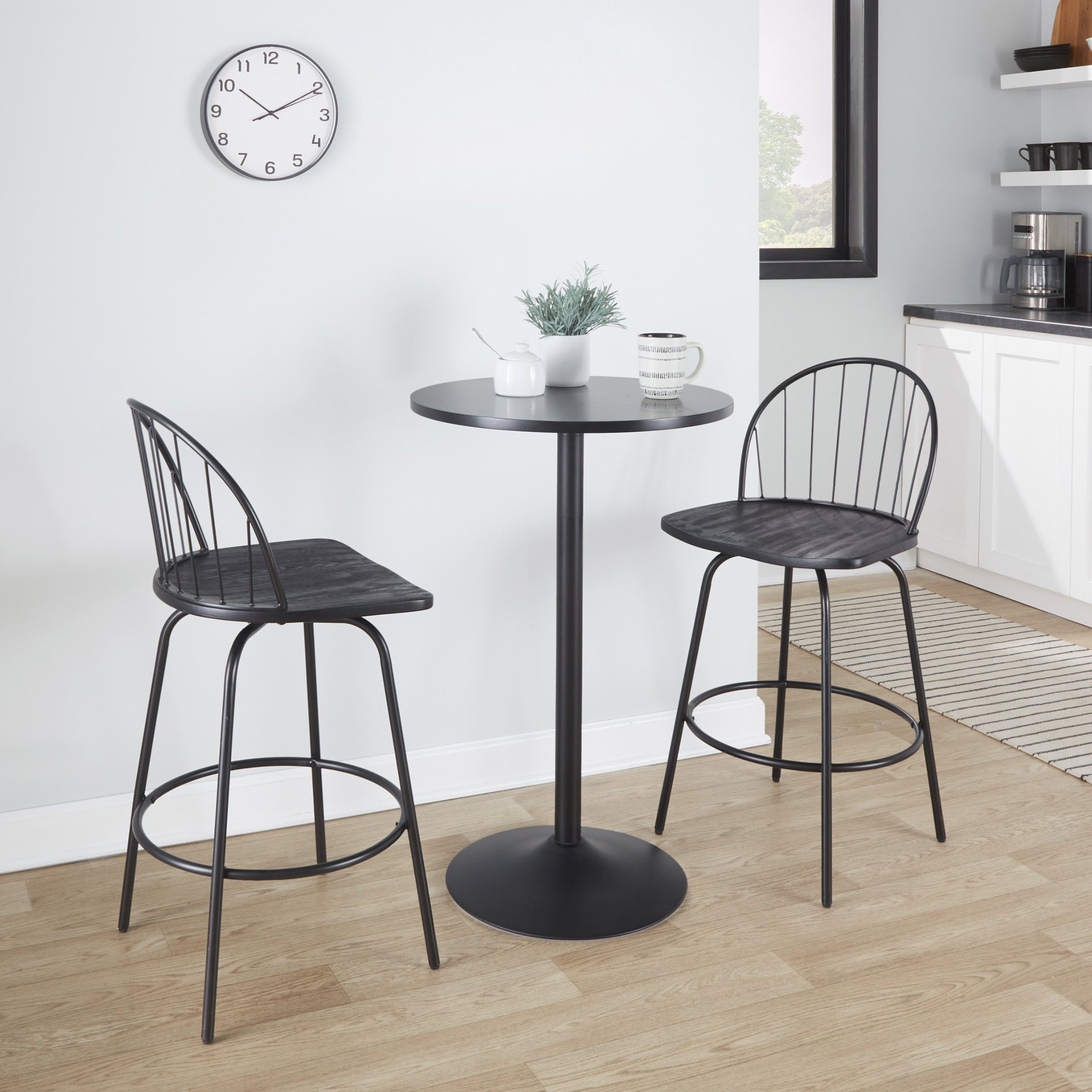 Riley - Claire Farmhouse Fixed Height Counter Stool With Swivel With Round Footrest (Set of 2) - Black - Image 2