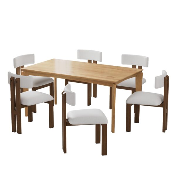 Mid Century Modern 7 Piece Dining Set With Upholstered Armless Dining Chairs & Wood Table - Dark Brown / White / Natural