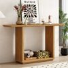 Console Table With Curved Corners And U Base Design - Natural Wood Veneer - Brown - Image 2