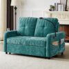 Modern Loveseat Pull Out Sofa Bed With Adjustable Backrest, Two Cup Holders, A Phone Holder, Three Charging Ports And Side Storage Pockets For Living Room - Teal - Image 9