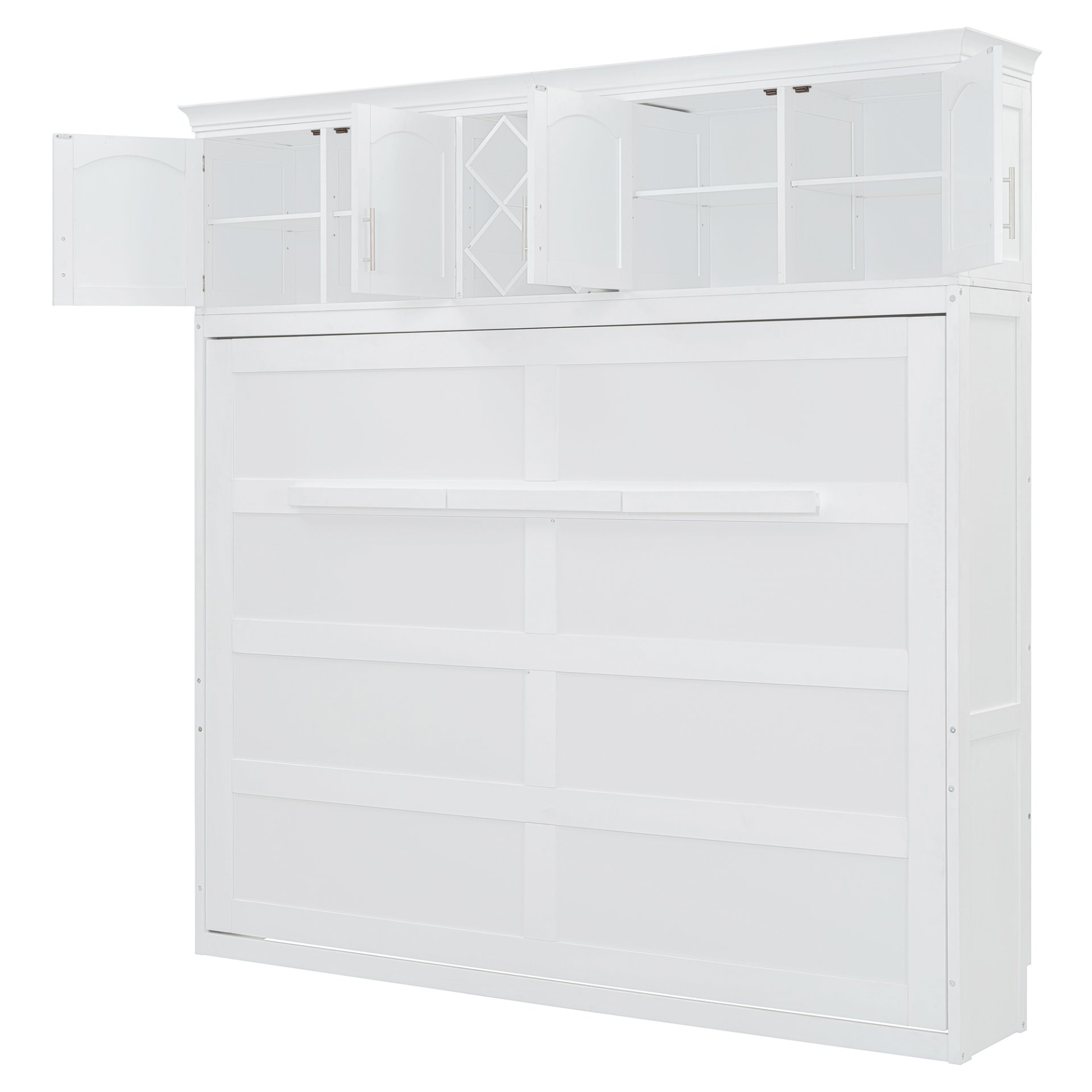 Queen Size Murphy Wall Bed With Top Cabinets & Wine Rack - White - Image 13