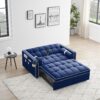 Modern Convertible Sleeper Sofa Couch With Pull Out Bed With Pillows & Side Pockets For Small Space, Living Room - Blue - Image 6