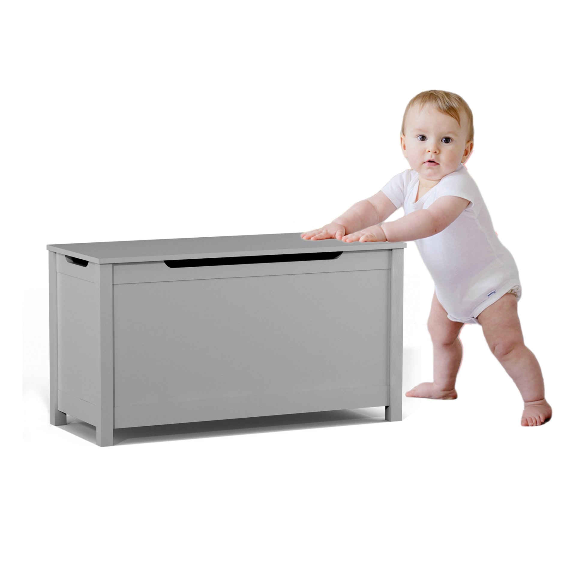 Kids Wooden Toy Box Storage With Safety Hinged Lid For Ages 2+ - Gray - Image 18