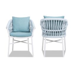 Maiden - Barrel Back Aluminum & Rope Outdoor Patio Dining Chair, Sunproof Olefin (Set of 2) - Sky Blue