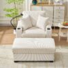 Oversized Chaise Lounge Chair With Ottoman And Storage, Comfy Corduroy Recliner - Beige - Image 4