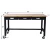 60" Work Bench, Workbench With Drawer Storage, Heavy Duty Bamboo Wood Work Table With Wheels For Garage Home Office - Black / Light Brown - Image 11
