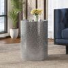 Modern Round Accent Table With Hammered Surface - Silver Iron Frame - Image 5