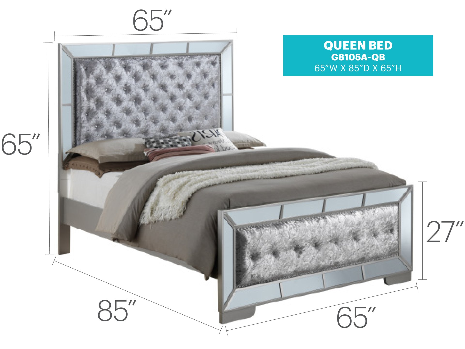 Queen Bed - Silver Champagne - Image 6