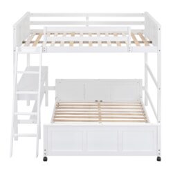 Full Over Full Bunk Bed With Desk - White