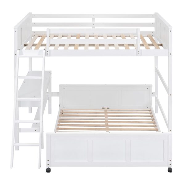 Full Over Full Bunk Bed With Desk - White