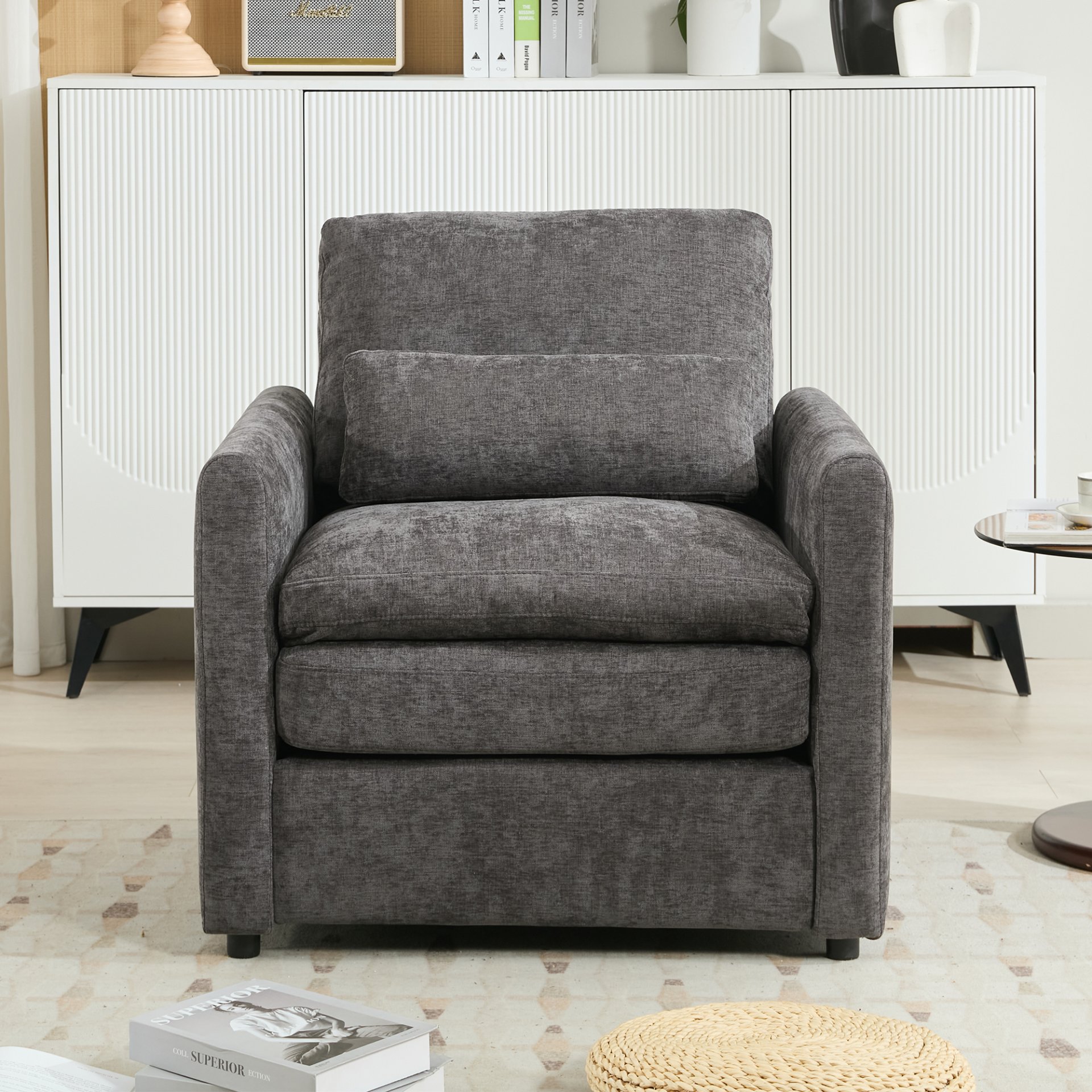 Cozy Upholstered Armchair Oversized Comfy Cloud Sofa Double Cushion Single Sofa Plush Cushion Armchair For Living Room - Gray - Image 8