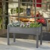 Raised Garden Bed With Legs, Elevated Wooden Planter Box For Outdoor Plants - Gray - Image 2