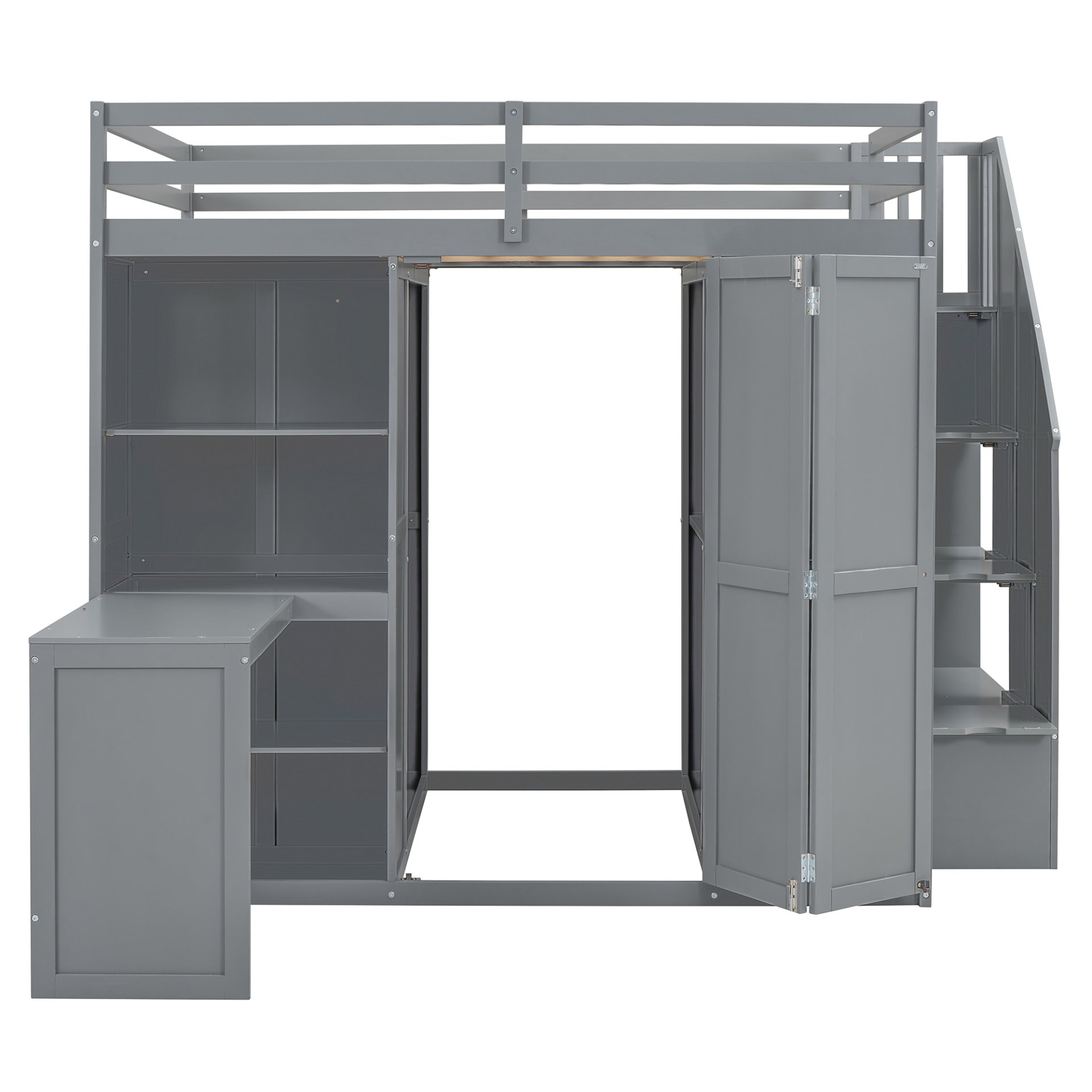 Full Size Loft Bed With Wardrobe, Desk And Shelves - Gray - Image 6