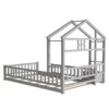 Twin Size House-Style Headboard Floor Bed With Fence Guardrails Without Cushion - Gray - Image 9