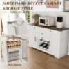 Rustic Farmhouse Kitchen Island With Storage Cabinet, Wood Top Breakfast Bar - White - Image 13