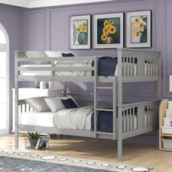 Full Over Full Bunk Bed With Ladder For Bedroom - Gray