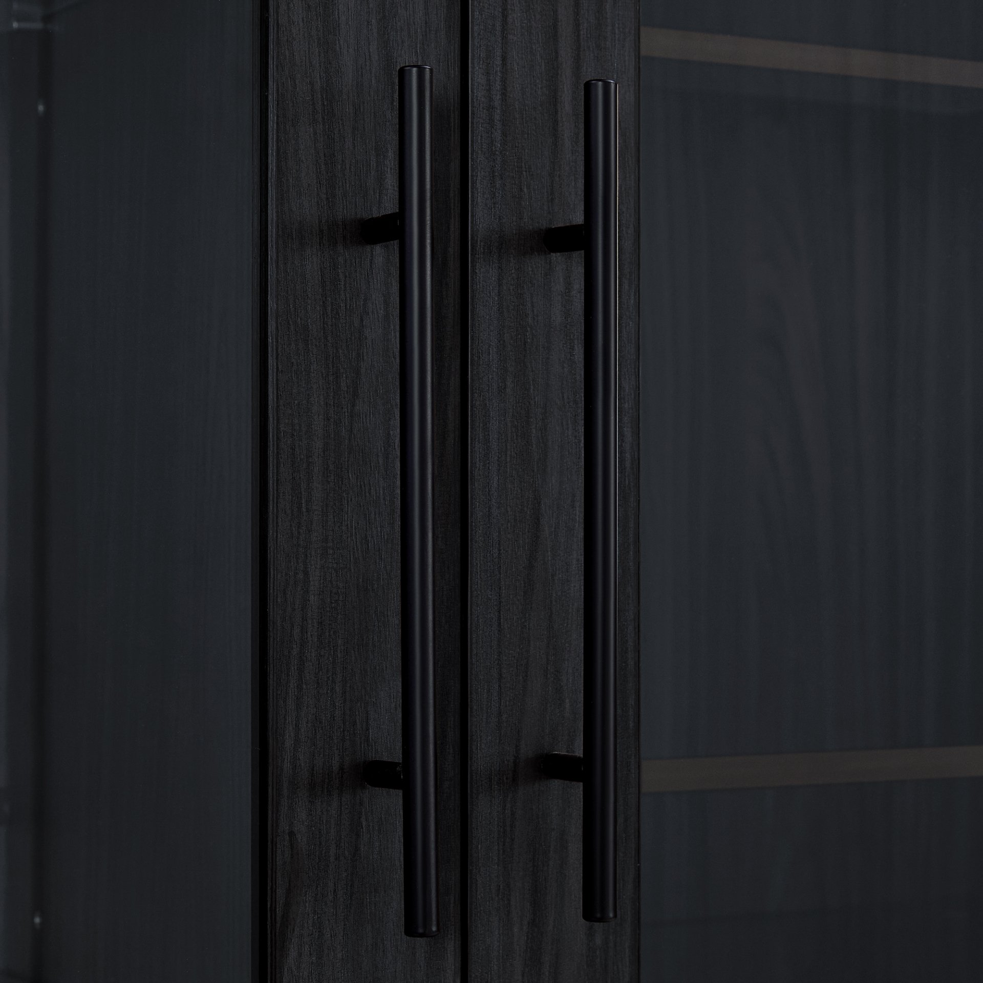 Modern Style Tall Display Cabinet With LED Lighting, Tempered Glass Door, 2 Drawers - Black - Image 13